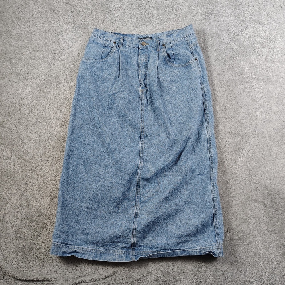 Vtg Liz Claiborne Lizwear Blue Jeans Denim Skirt Pleated Midi Union Made Modest